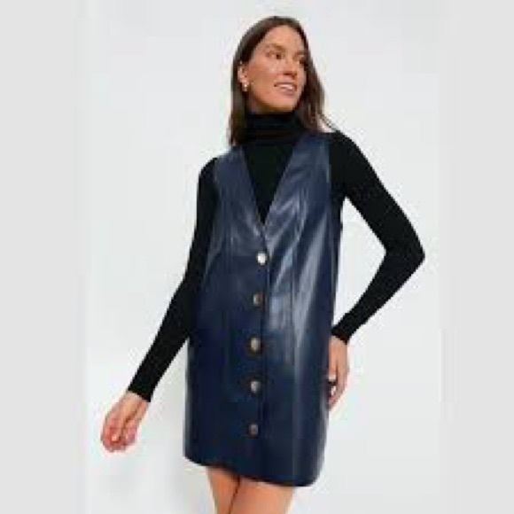 Hyacinth House Dresses & Skirts - Hyacinth House Navy Sleeveless Faux Leather Vest Dress